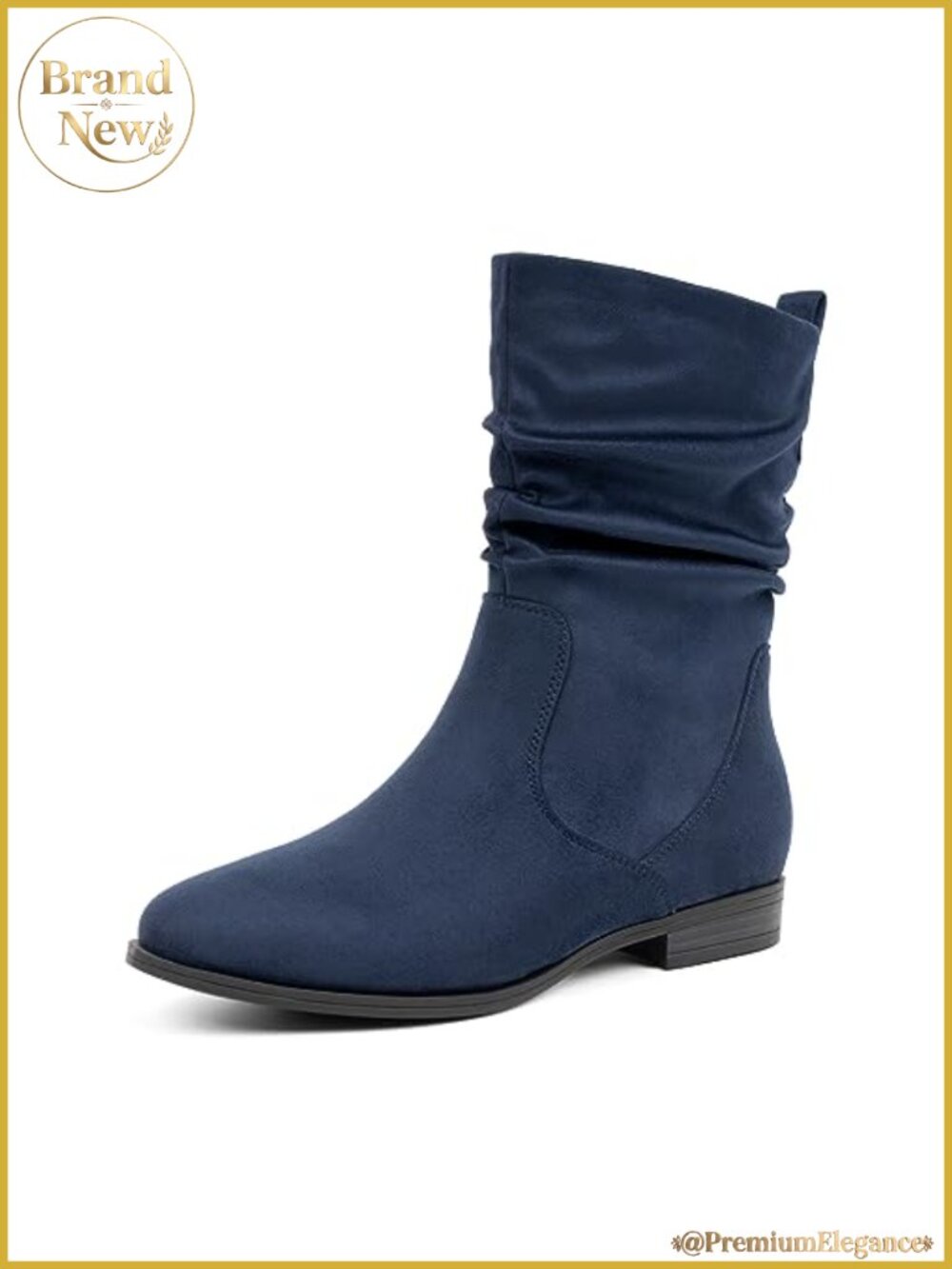 Women's Mid Calf Slouchy Boots Almond Toe Low Heel Faux Suede Dress Booties